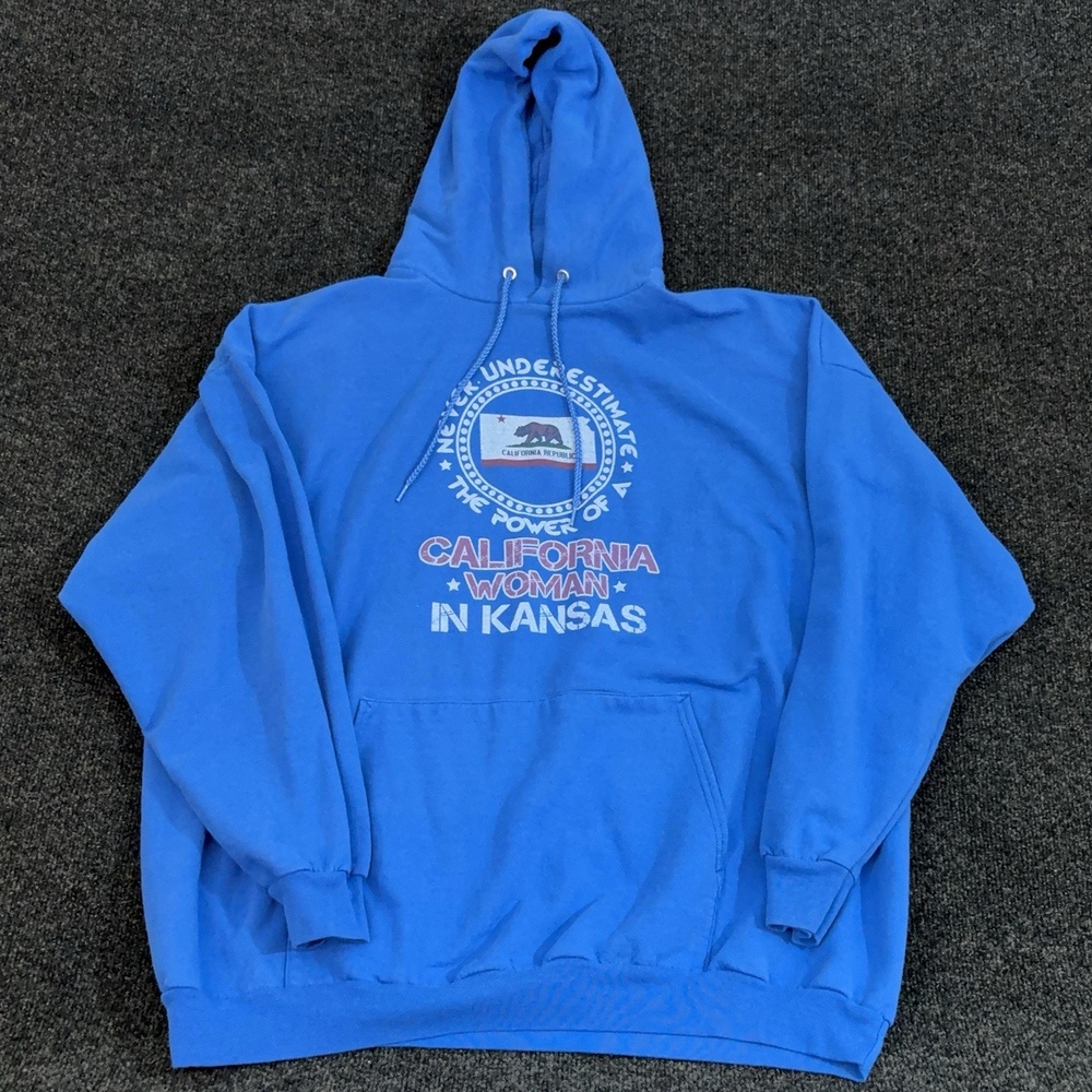 Port & Company Hoodie Womens Plus 3XL Blue California Woman Kansas Pullover